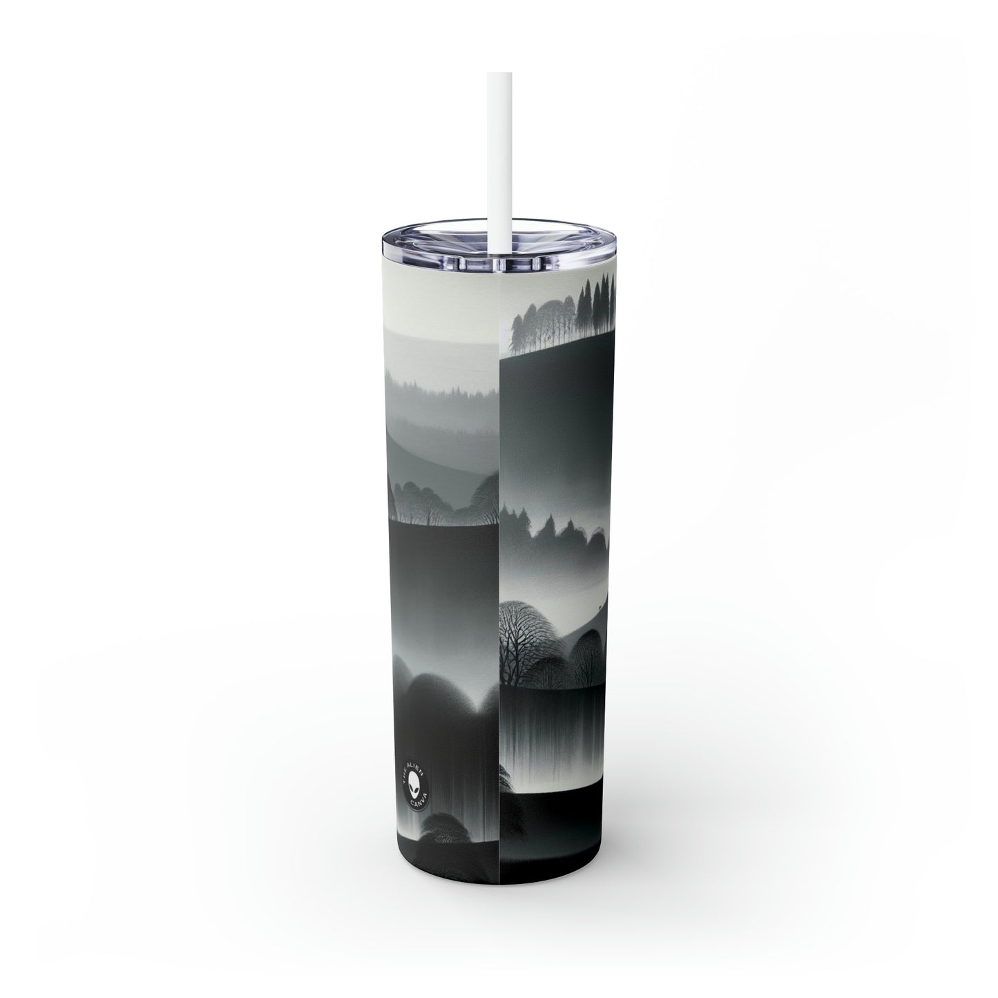 "Tonalismo gris: ladera en la niebla" - El vaso delgado Alien Maars® con tonalismo de pajita de 20 oz