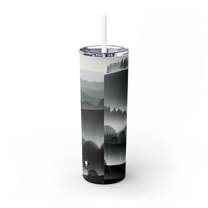 "Grey Tonalism: Hillside in Fog" - The Alien Maars® Skinny Tumbler with Straw 20oz Tonalism