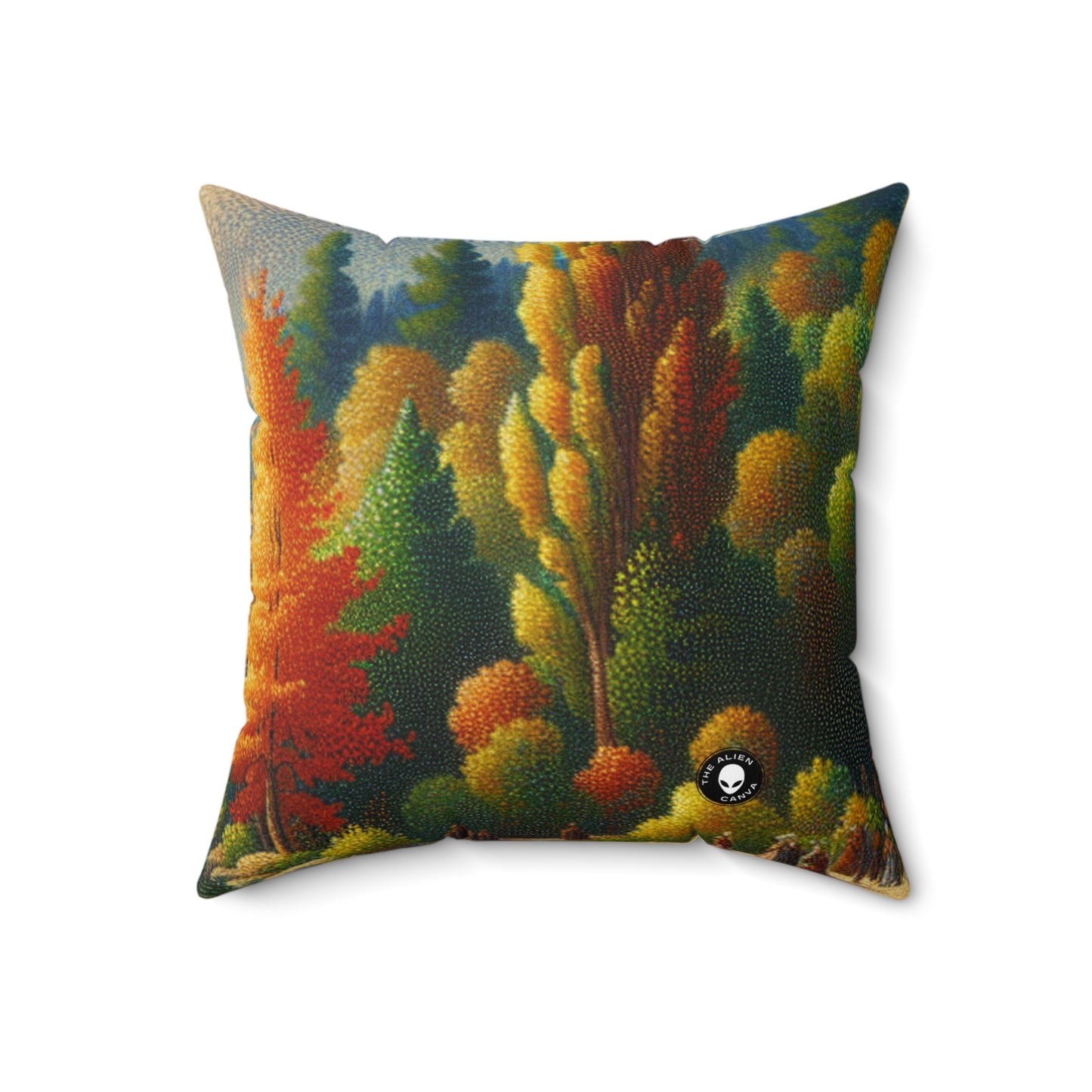 "Serenity in Dots: A Pointillism Sunset at the Beach"- The Alien Spun Polyester Square Pillow Pointillism