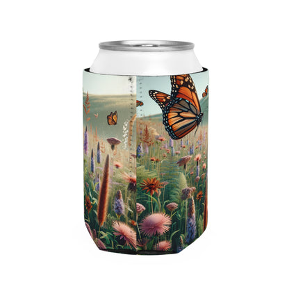 "Una monarca en una pradera de flores silvestres" - Estilo realista de la funda Alien Can Cooler