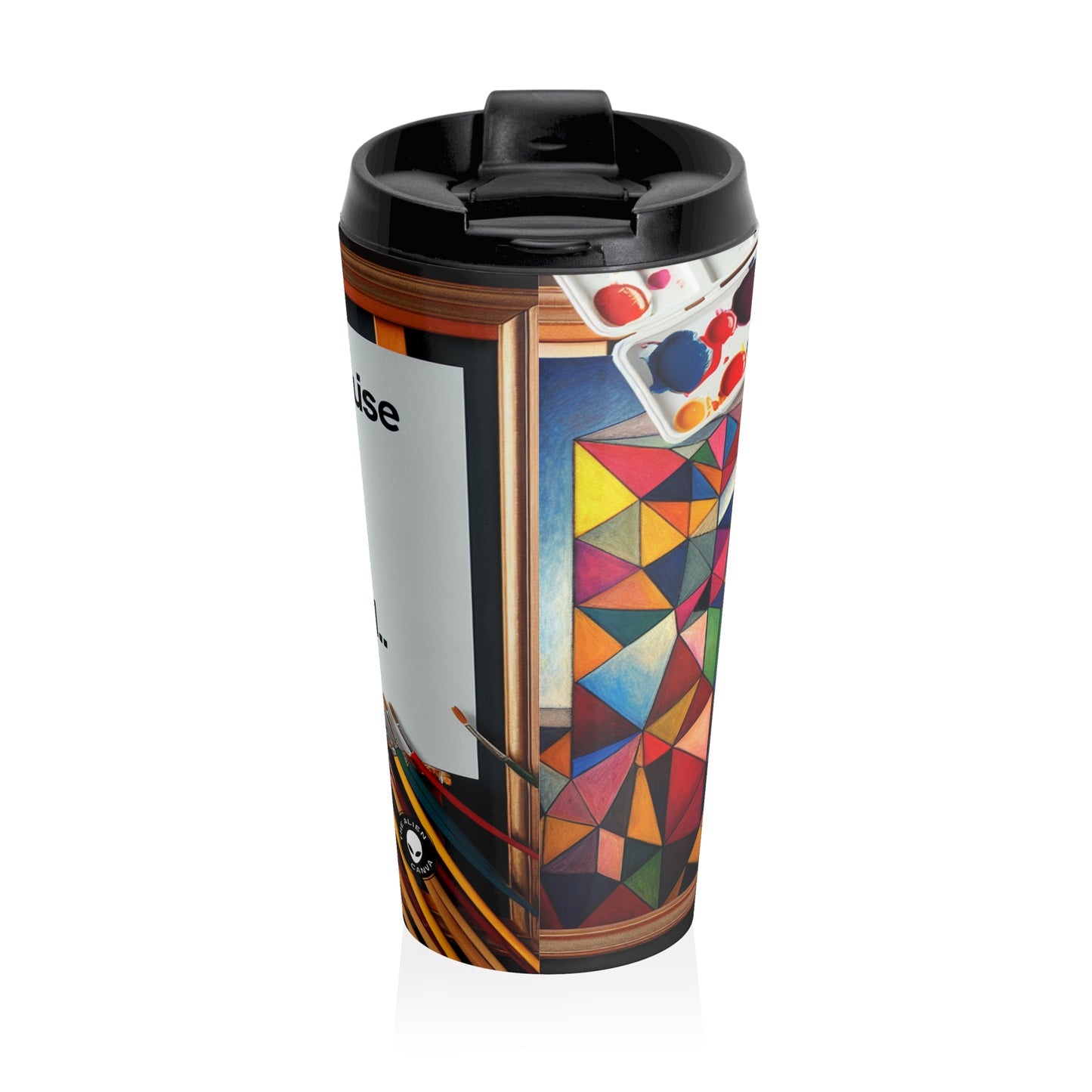 "Futuristic Metropolis: A Synthetic Cubism Cityscape" - The Alien Stainless Steel Travel Mug Synthetic Cubism