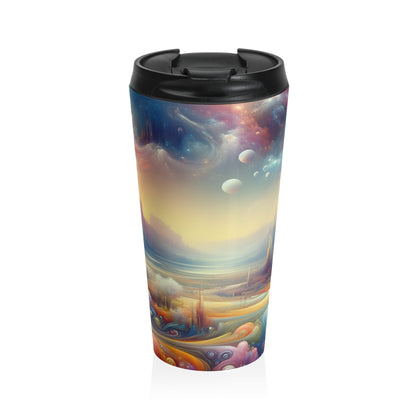 "Dreamscape Delights: A Surreal Painting" - The Alien Stainless Steel Travel Mug