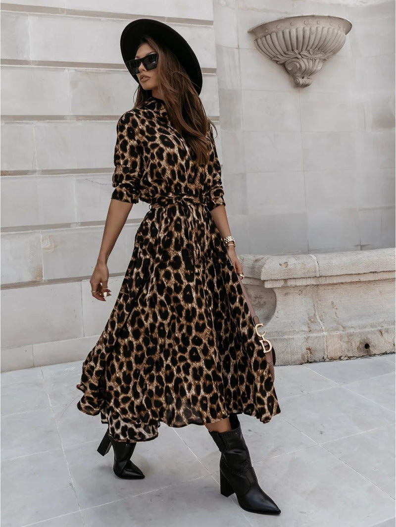 Long sleeve leopard print dress