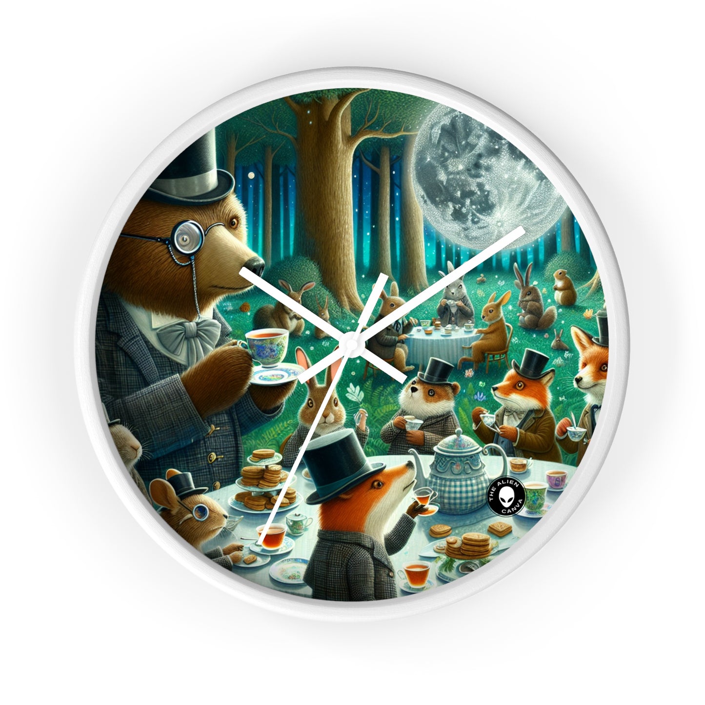 "Enchanted Moonlit Tea Party in the Forest" - The Alien Wall Clock