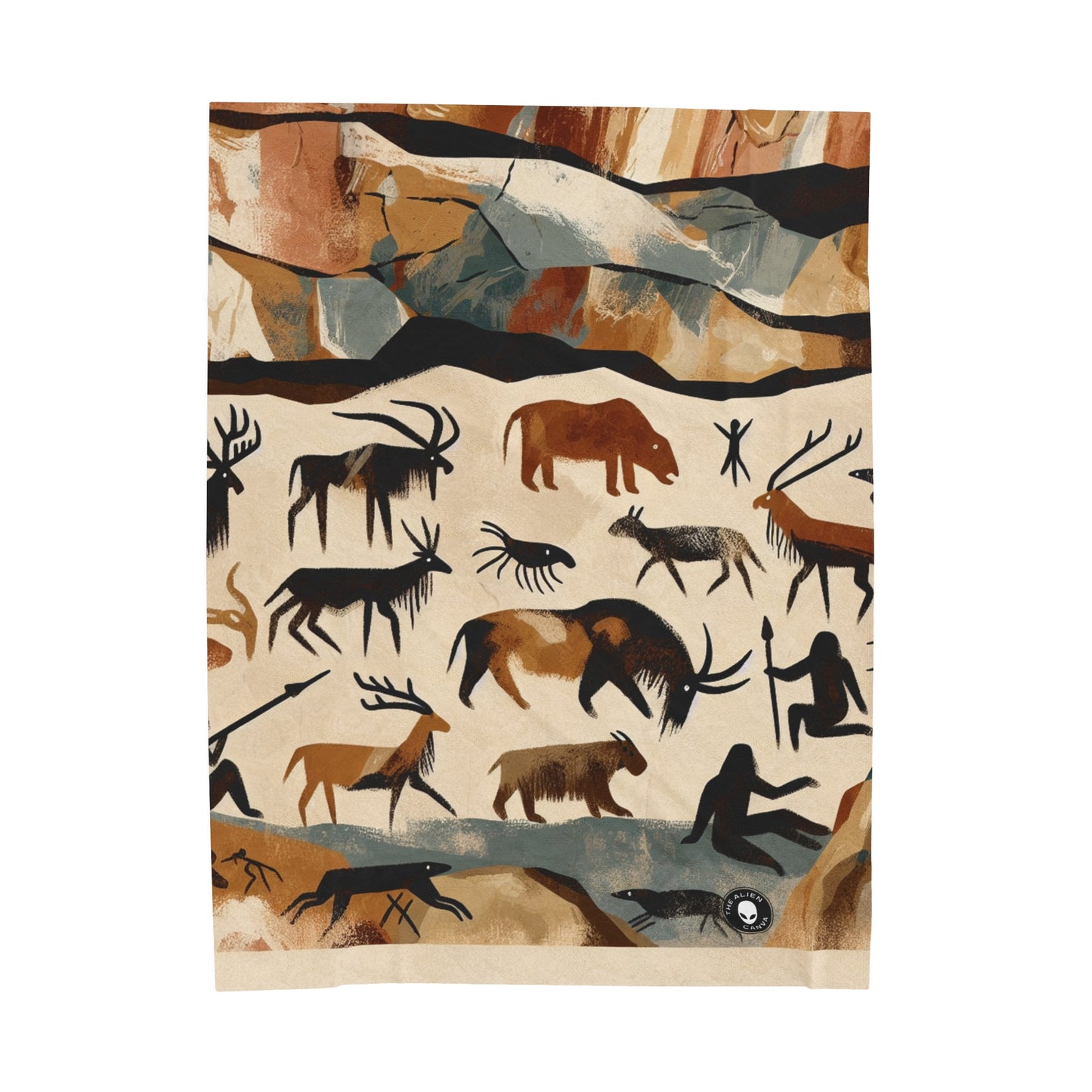 "The Discovery of Fire: A Cave Painting Tale" - The Alien Velveteen Plush Blanket Cave Painting