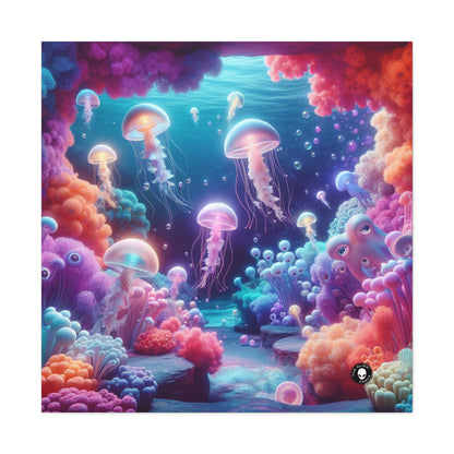 Enchanting Underwater Realm: Glowing Jellyfish and Curious Octopus - The Alien Canva