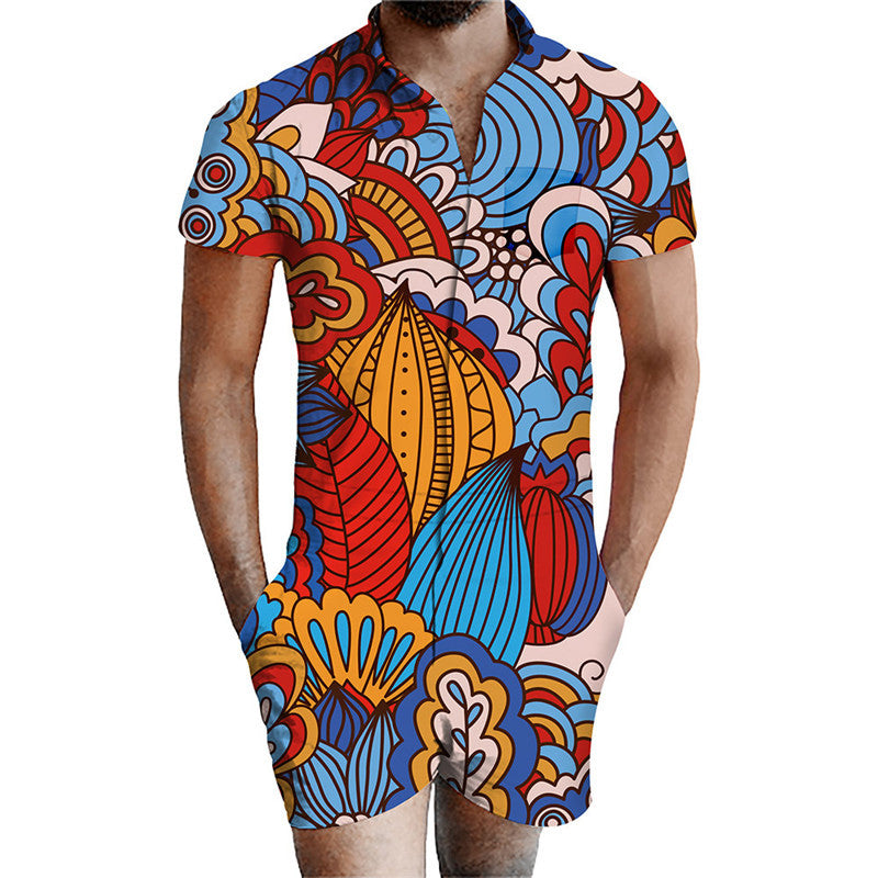 Printed men's jumpsuit suit