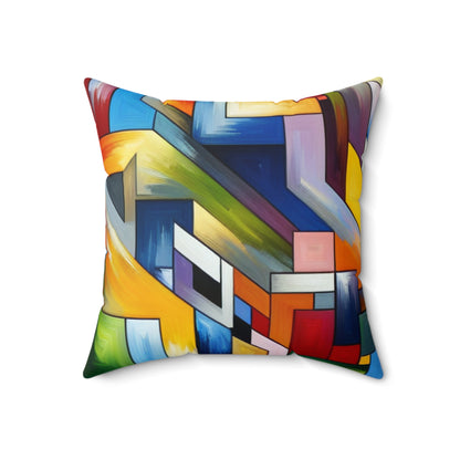 "City Pulse: A Vibrant Nighttime Geometric Journey"- The Alien Spun Polyester Square Pillow Hard-edge Painting