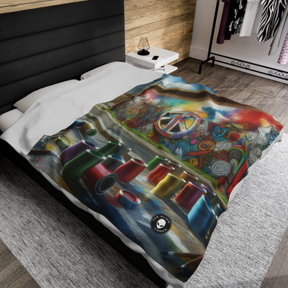 "Galactic Graffiti: A Cosmic Street Art Mural" - The Alien Velveteen Plush Blanket Street Art