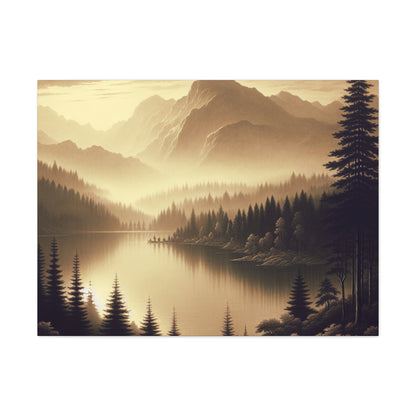 "Dawn at the Lake: A Foggy Mountain Morning" - The Alien Canva Tonalism Style