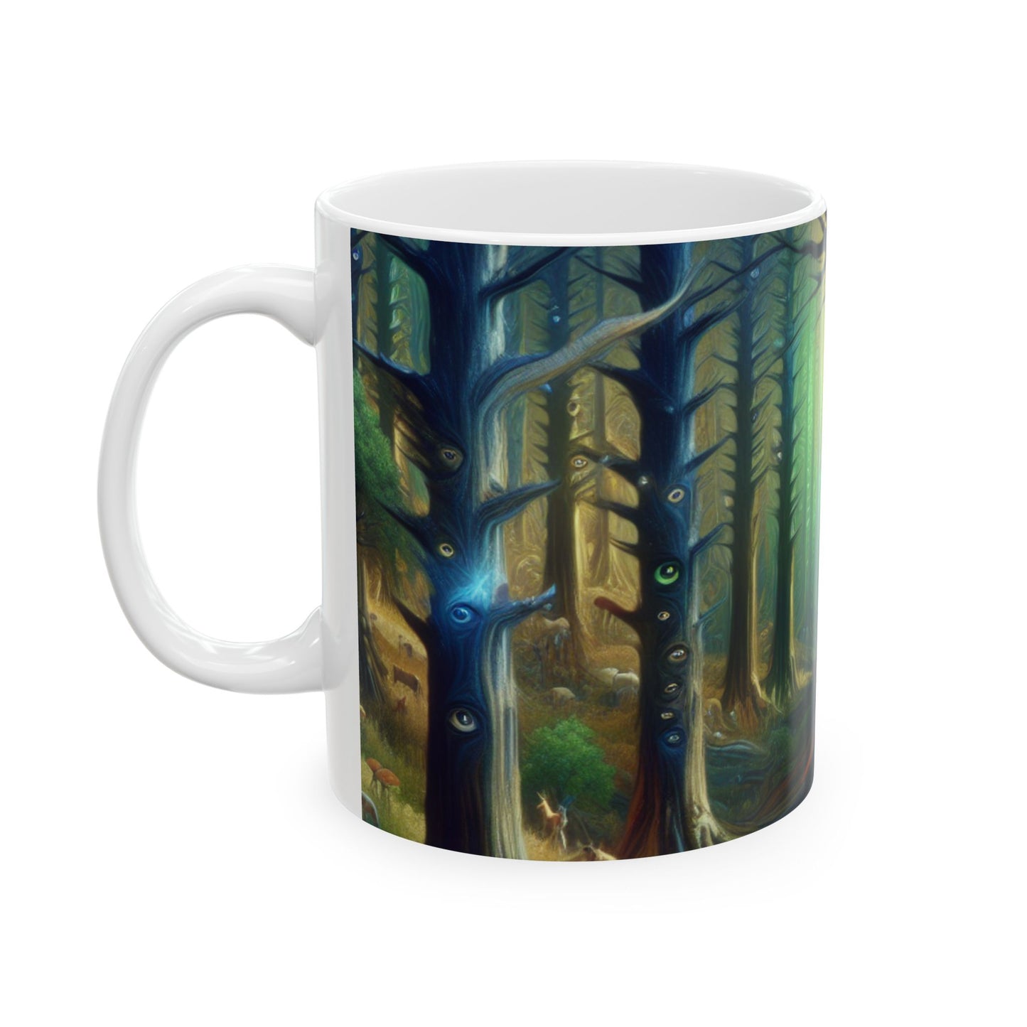 "Bosque vigilante: los árboles con ojos" - Taza de cerámica de 11 oz de Alien