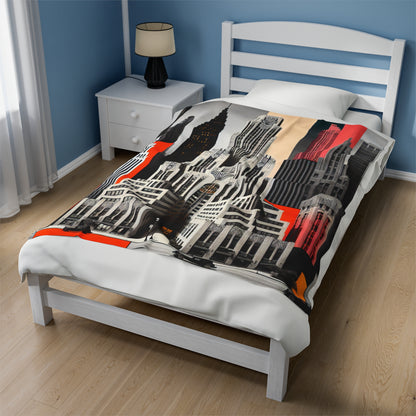 "A Contrast of Times: Classic Art Deco Skyscrapers and a Modern Cityscape" - The Alien Velveteen Plush Blanket Art Deco Style