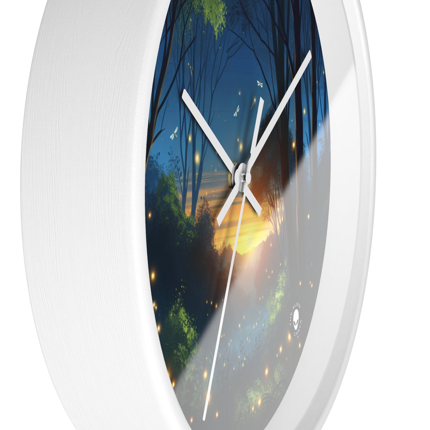 "Enchanted Dusk: Fireflies in the Forest" - The Alien Wall Clock