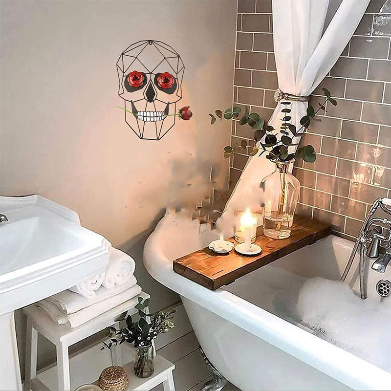 Decoración de pared con calavera de hierro forjado en 3D moderna, escultura creativa de arte de pared para Halloween, para fiesta en casa