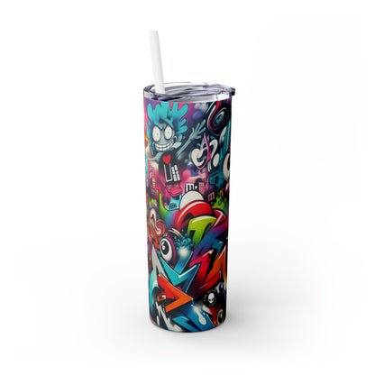 "Neon Horizon: The Vibrant Future Metropolis" - The Alien Maars® Skinny Tumbler with Straw 20oz Street Art / Graffiti