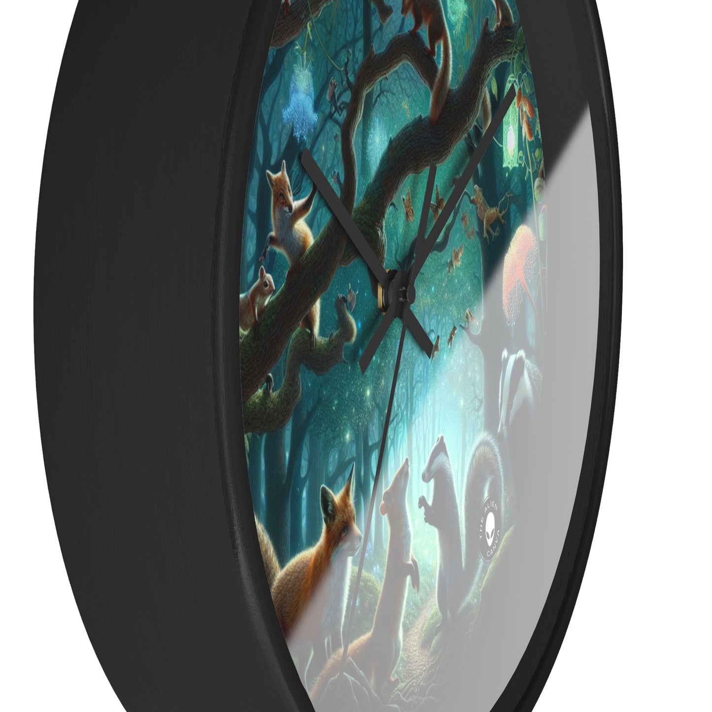 "Mystical Menagerie: Creatures frolicking in an enchanted forest" - The Alien Wall Clock