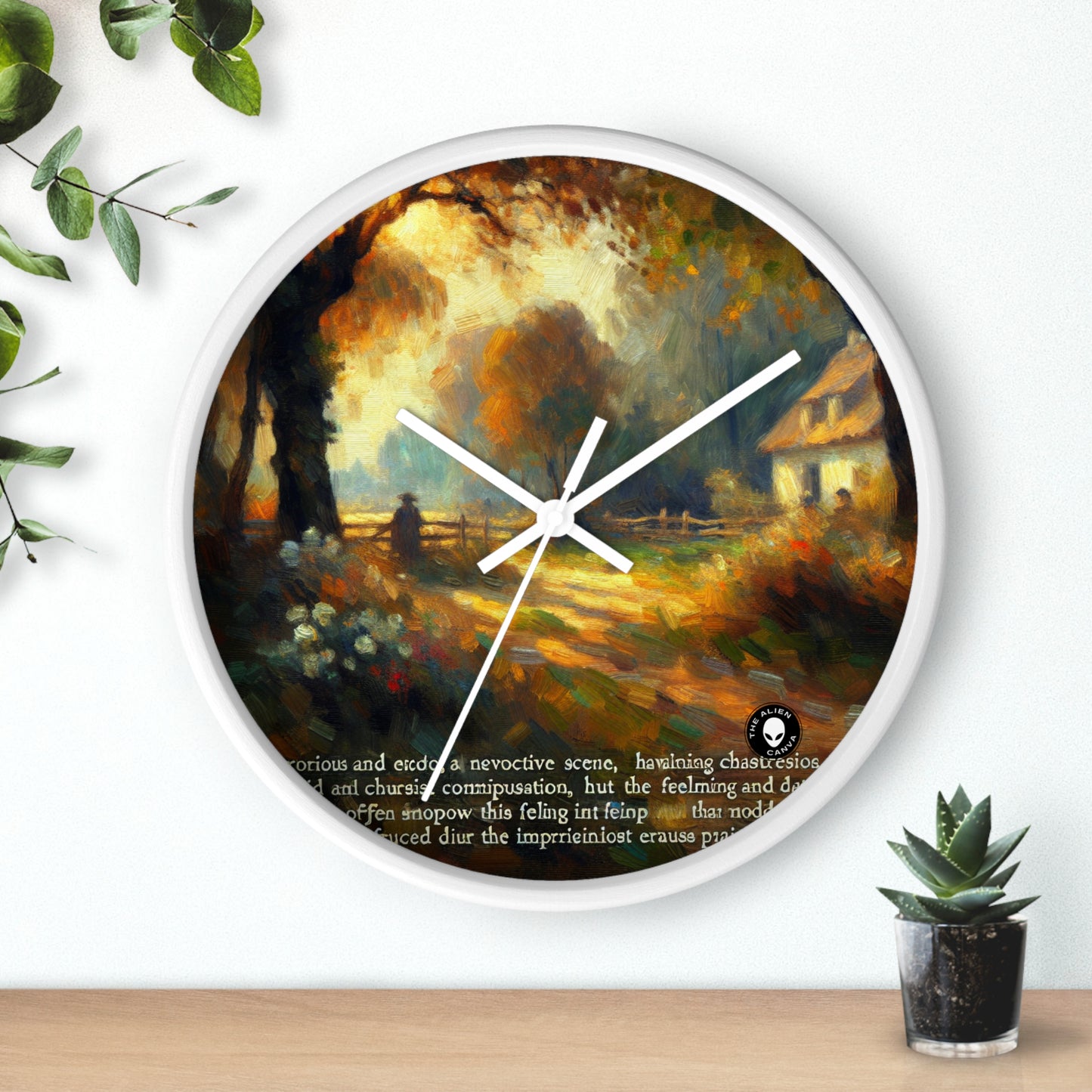 "Serenidad al atardecer: pintura impresionista de jardín" - El impresionismo del reloj de pared alienígena