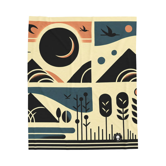 "Serenity in Geometry: Ocean Sunset" - The Alien Velveteen Plush Blanket Minimalism