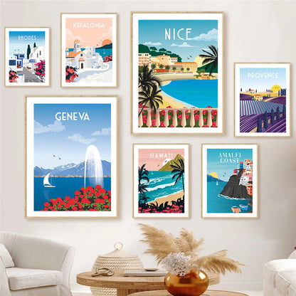 Póster de viaje de la costa de Amalfi, España, Turquía, Hawaii, cuadro sobre lienzo para pared, decoración del hogar