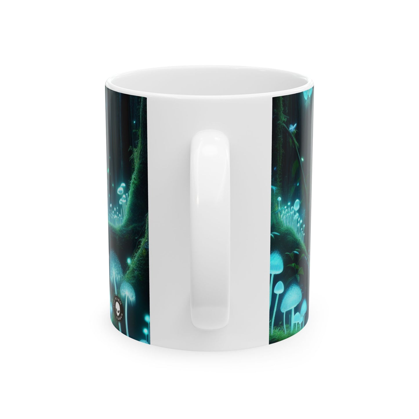 "Noche encantada: Bosque bioluminiscente" - Taza de cerámica alienígena de 11 oz