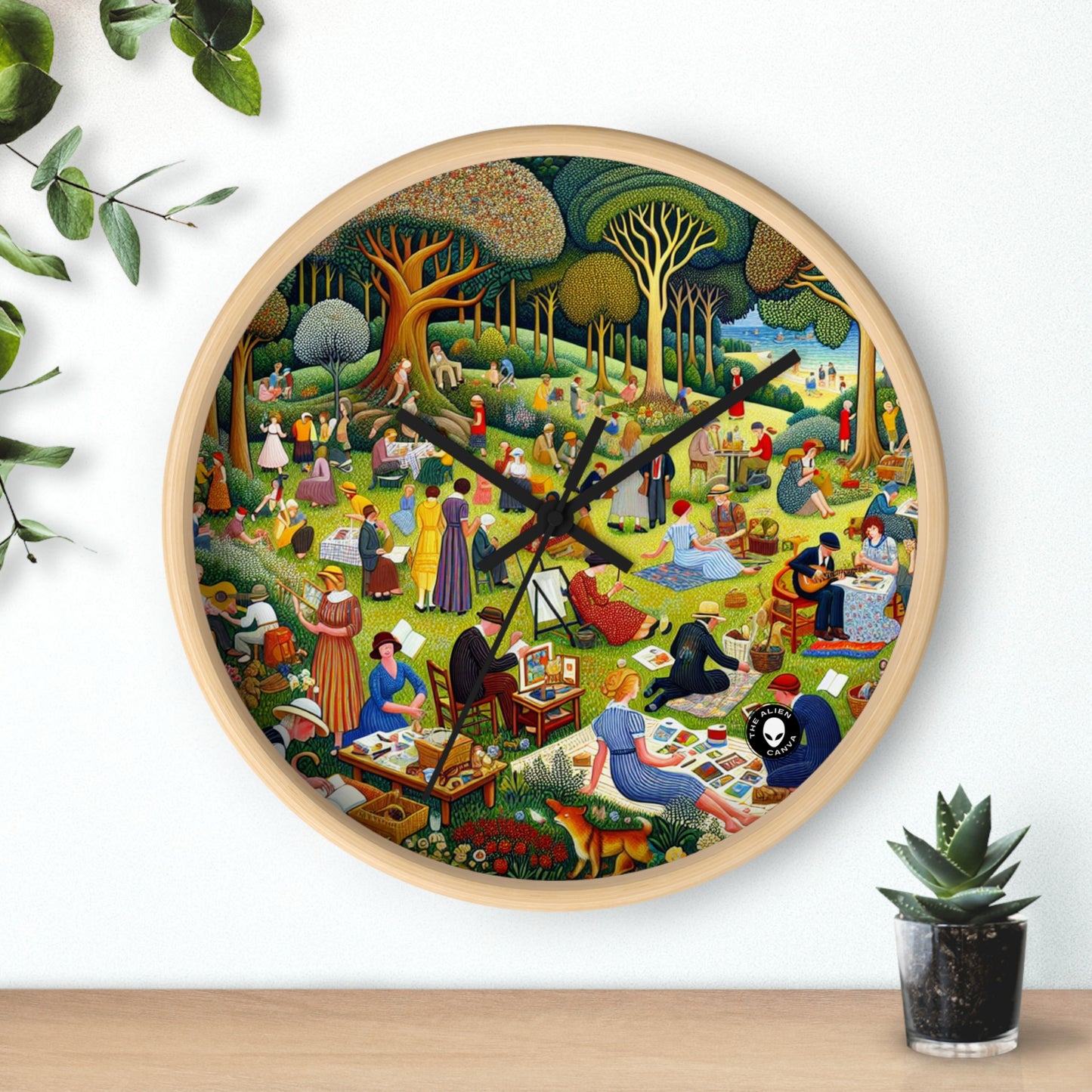 "Whimsical Village Delights" - The Alien Wall Clock Naïve Art