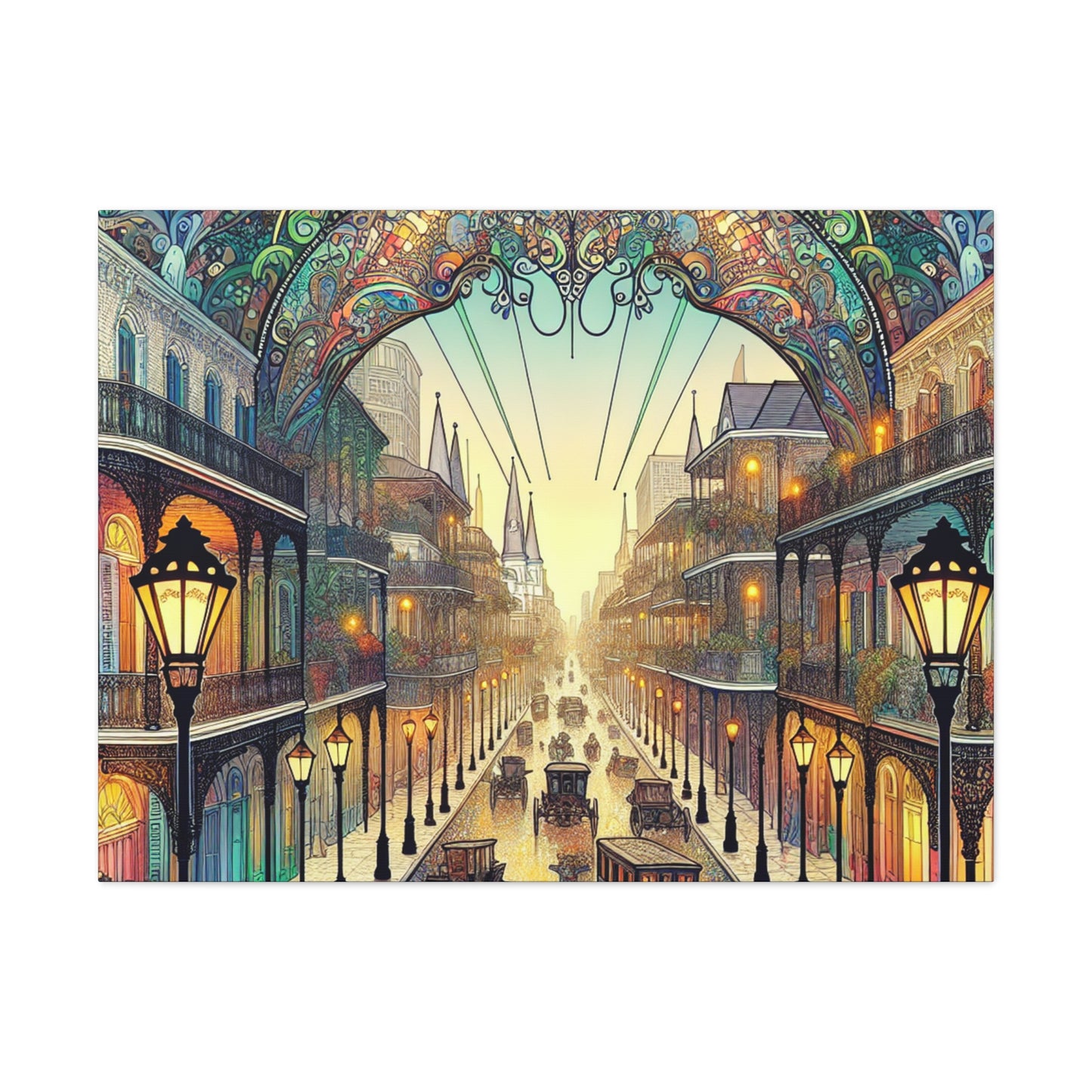 "Vivid Splendor: A Picture of New Orleans's French Quarter" - The Alien Canva Art Nouveau Style