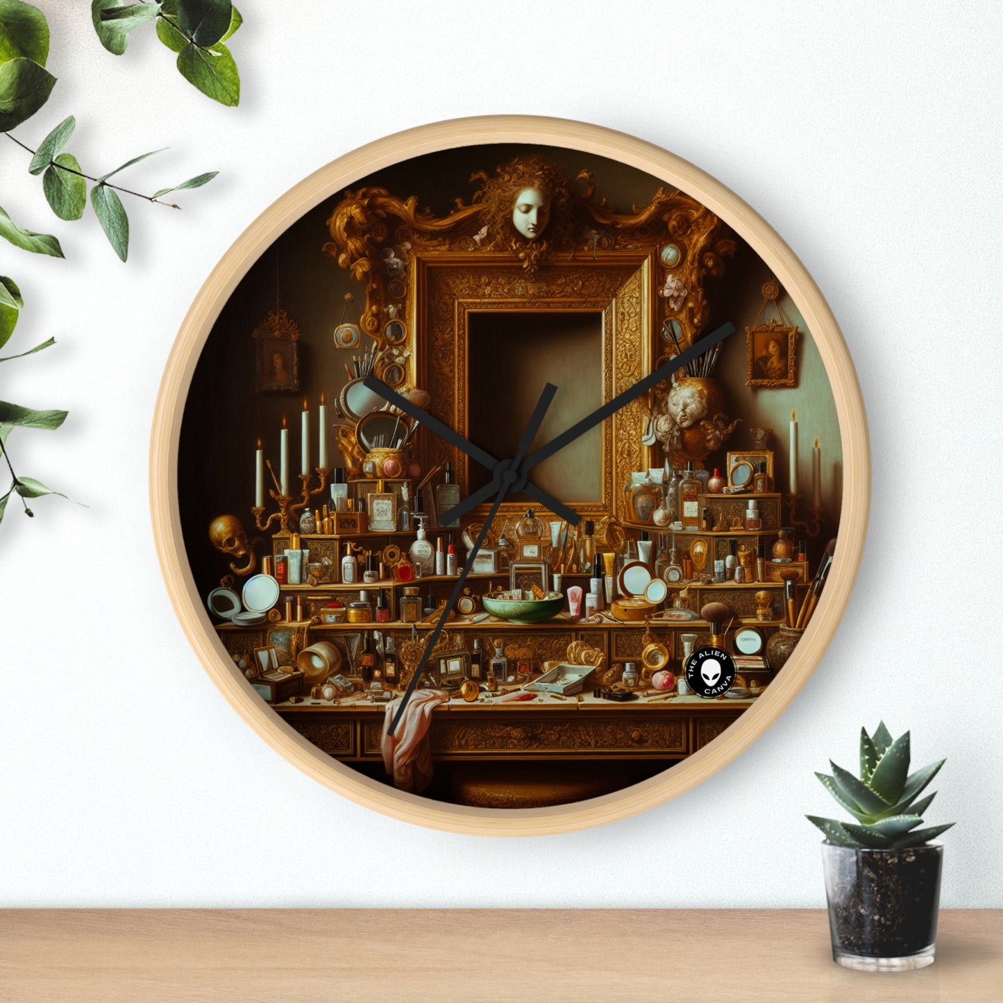 "The Vanity of Luxury: A Modernized Vanitas" - The Alien Wall Clock Vanitas Painting