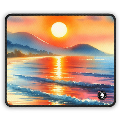 « Lever de soleil sur la plage » – Tapis de souris Alien Gaming, peinture à l'aquarelle