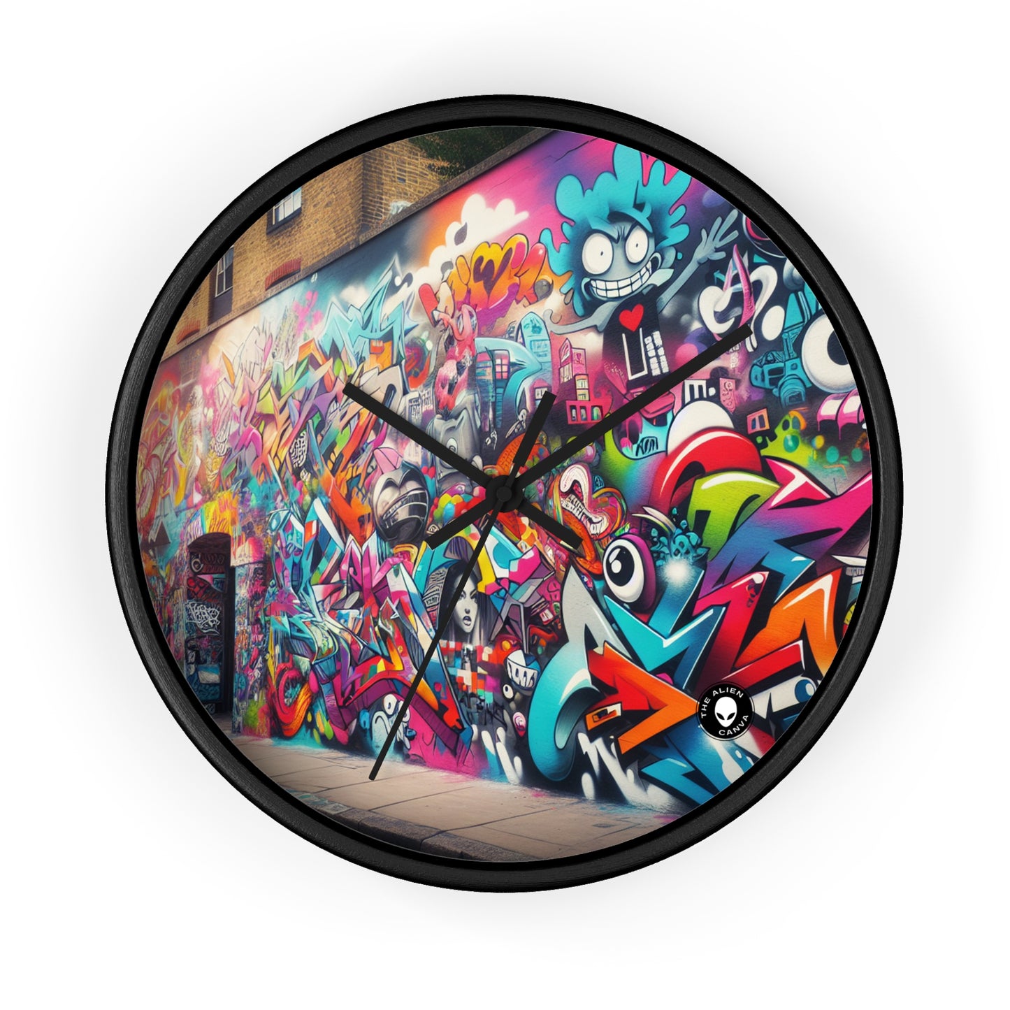 "Neon Horizon: La vibrante metrópolis del futuro" - El reloj de pared alienígena Arte callejero / Graffiti