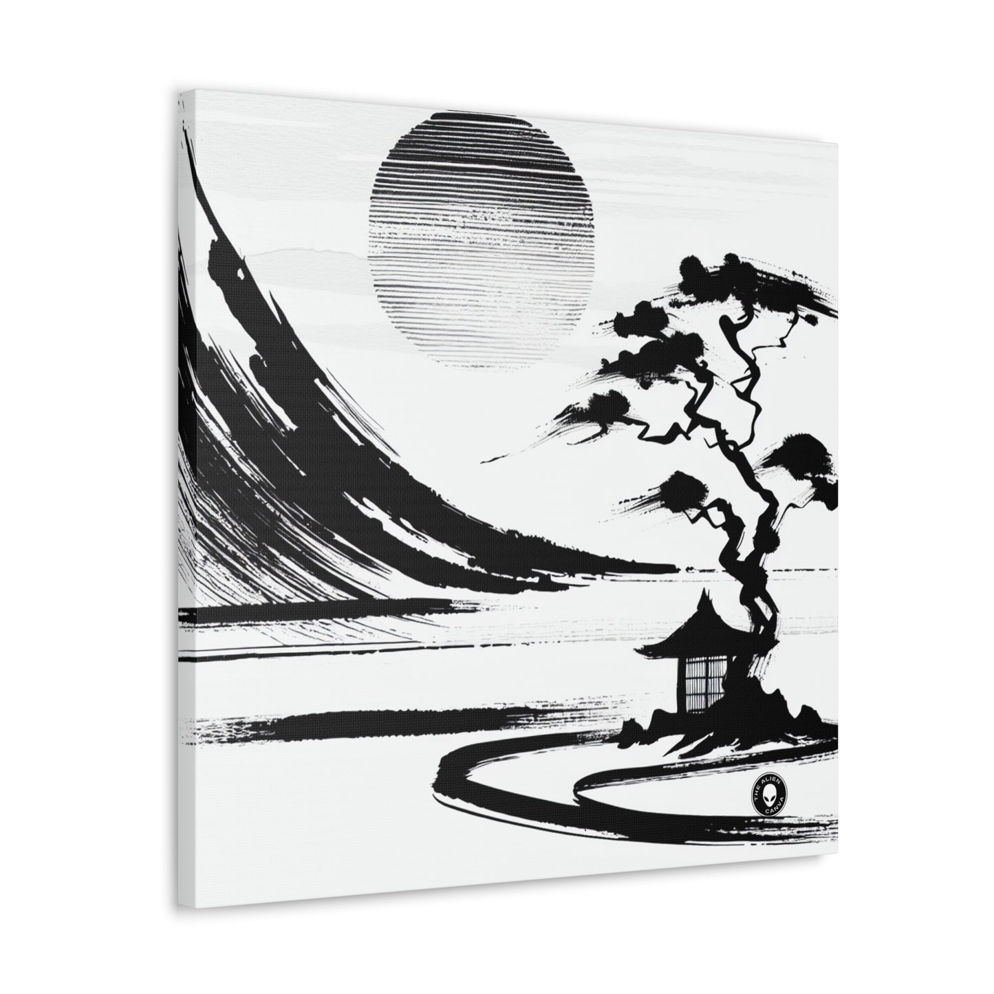 "Harmony of Wind and Water: A Zen Ink Painting" - The Alien Canva Zen Ink Painting