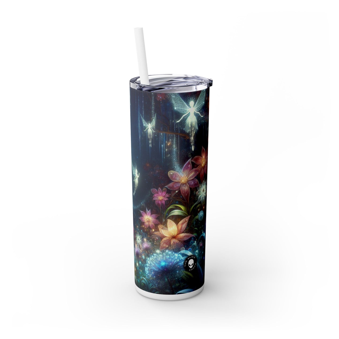 "Bosque de flores encantado a la luz de la luna": vaso estrecho con pajita de 20 oz de Alien Maars®