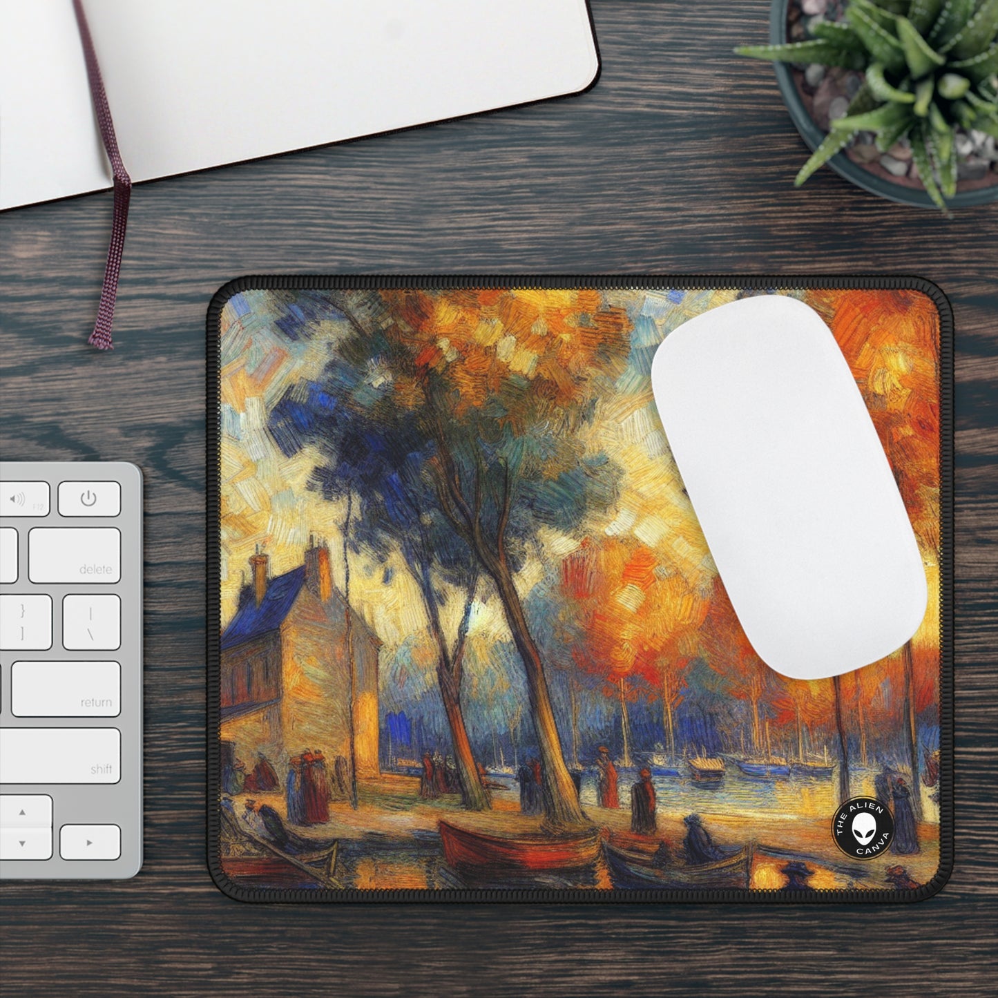 "Rainy Evening: A Post-Impressionist Cityscape" - The Alien Gaming Mouse Pad Post-Impressionism