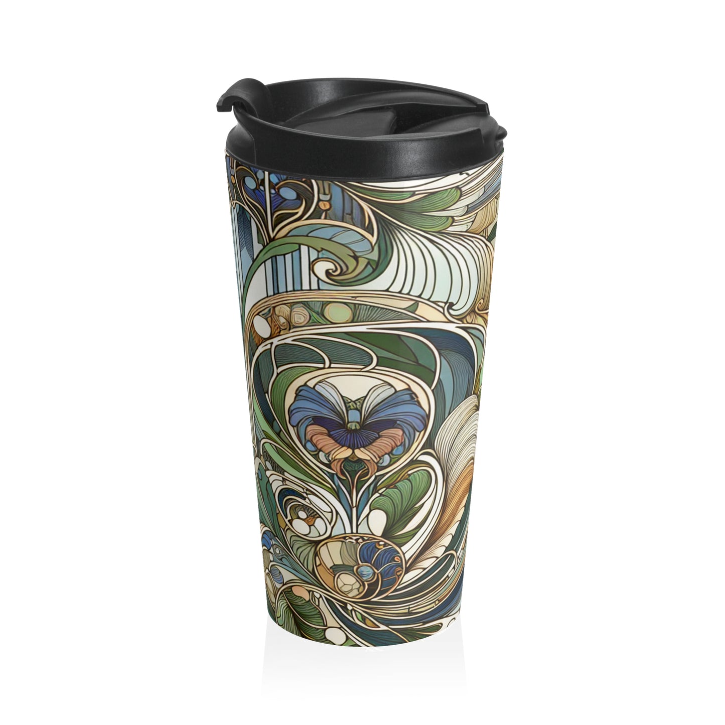 "Moonlit Enchantment: A Mystical Serenade in Art Nouveau" - The Alien Tasse de voyage en acier inoxydable Art Nouveau