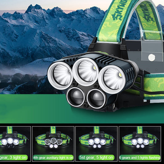 Faro de camping al aire libre con luz fuerte de carga USB 5LED