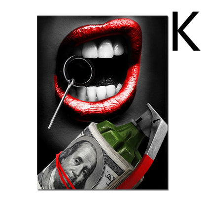 Wall Art Poster Red Lips Smoking Woman Clock Picture Canvas Painting