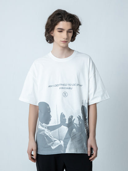 T-shirt imprimé graphique avec lettres et Portrait pour hommes, nouvelle collection