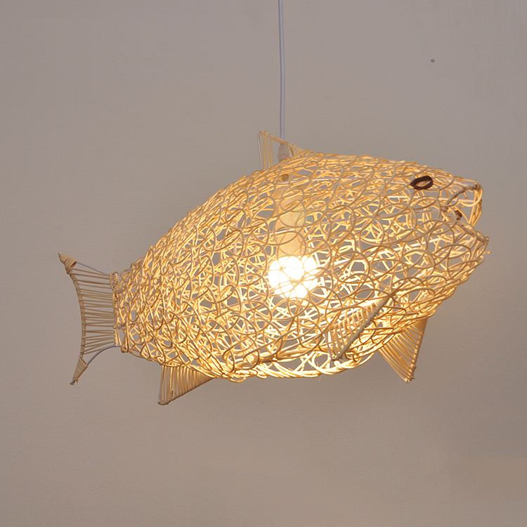 Nouveau Lustre créatif en bambou en forme de poisson