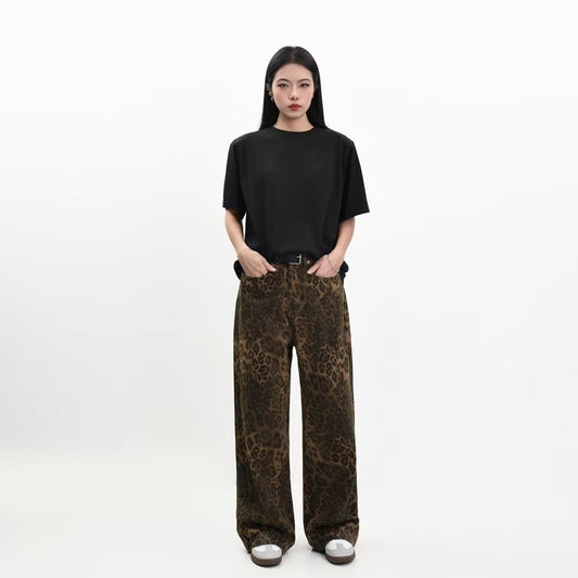 Pantalones casuales con estampado de leopardo retro para mujer