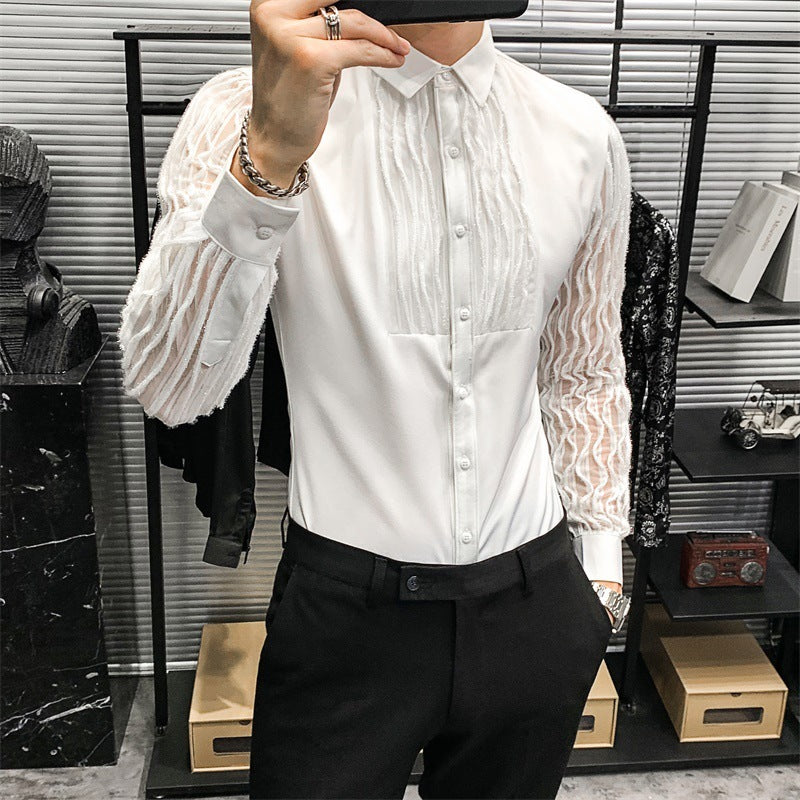 Chemise slim de style coréen avec coutures en dentelle creuse