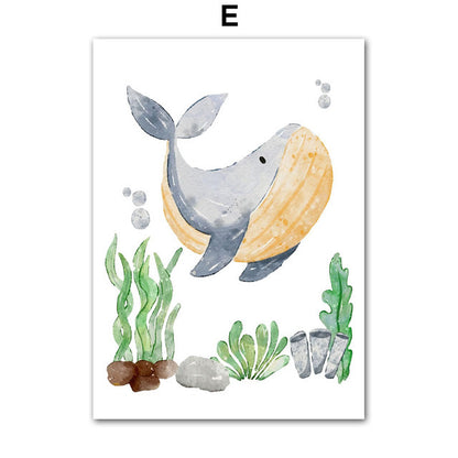 Sea Turtle, Seahorse, Whale, Starfish, Fish, Art Canvas, Nordic Art Poster