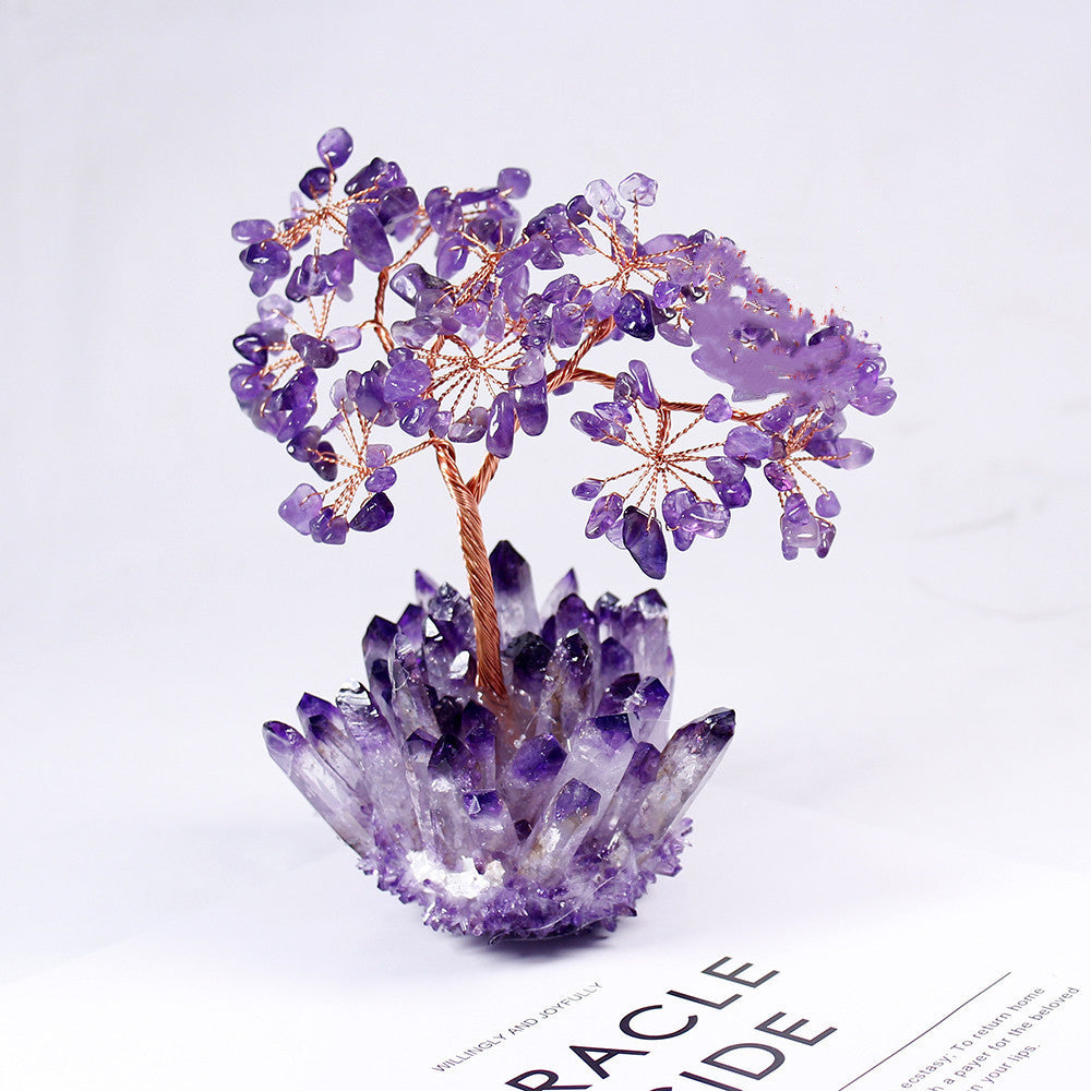 Natural Amethyst Flower Tree Amethyst Cluster Base Desktop Office Decoration