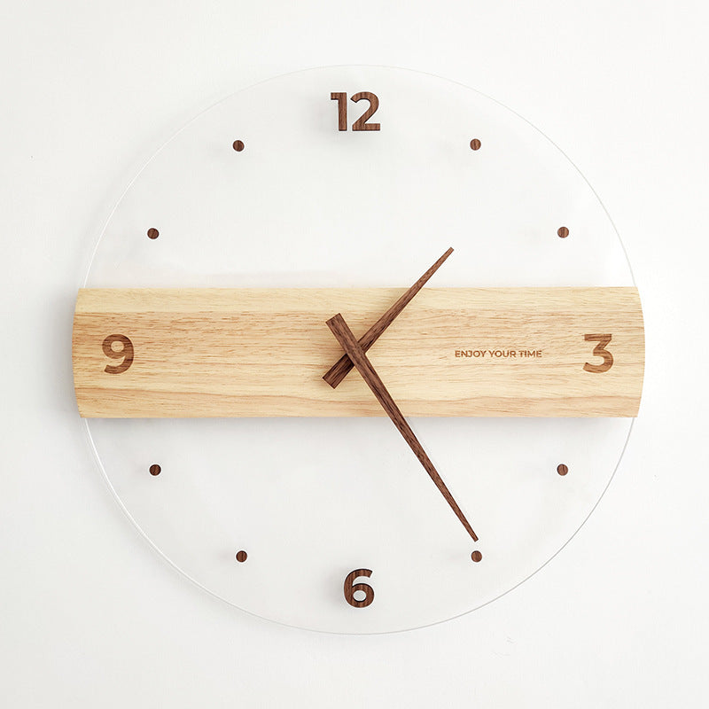 Reloj de pared de vidrio acrílico de madera maciza, decoración para el hogar y la sala de estar