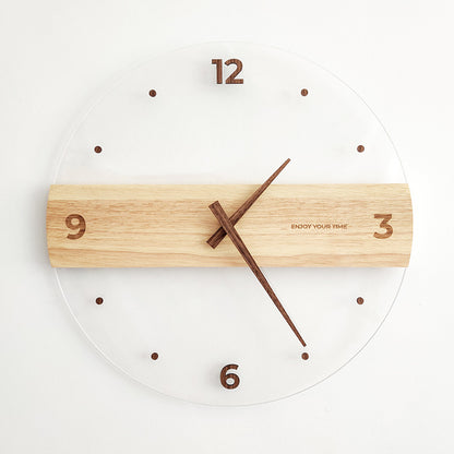 Solid Wood Acrylic Glass Wall Clock Home Living Room Decoration