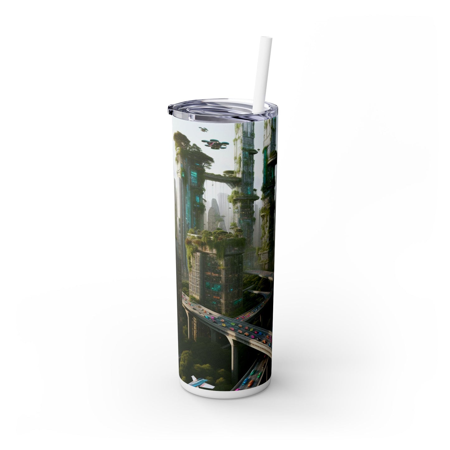 « Utopie futuriste : nature et technologie en harmonie » - Le verre fin Alien Maars® avec paille 20 oz