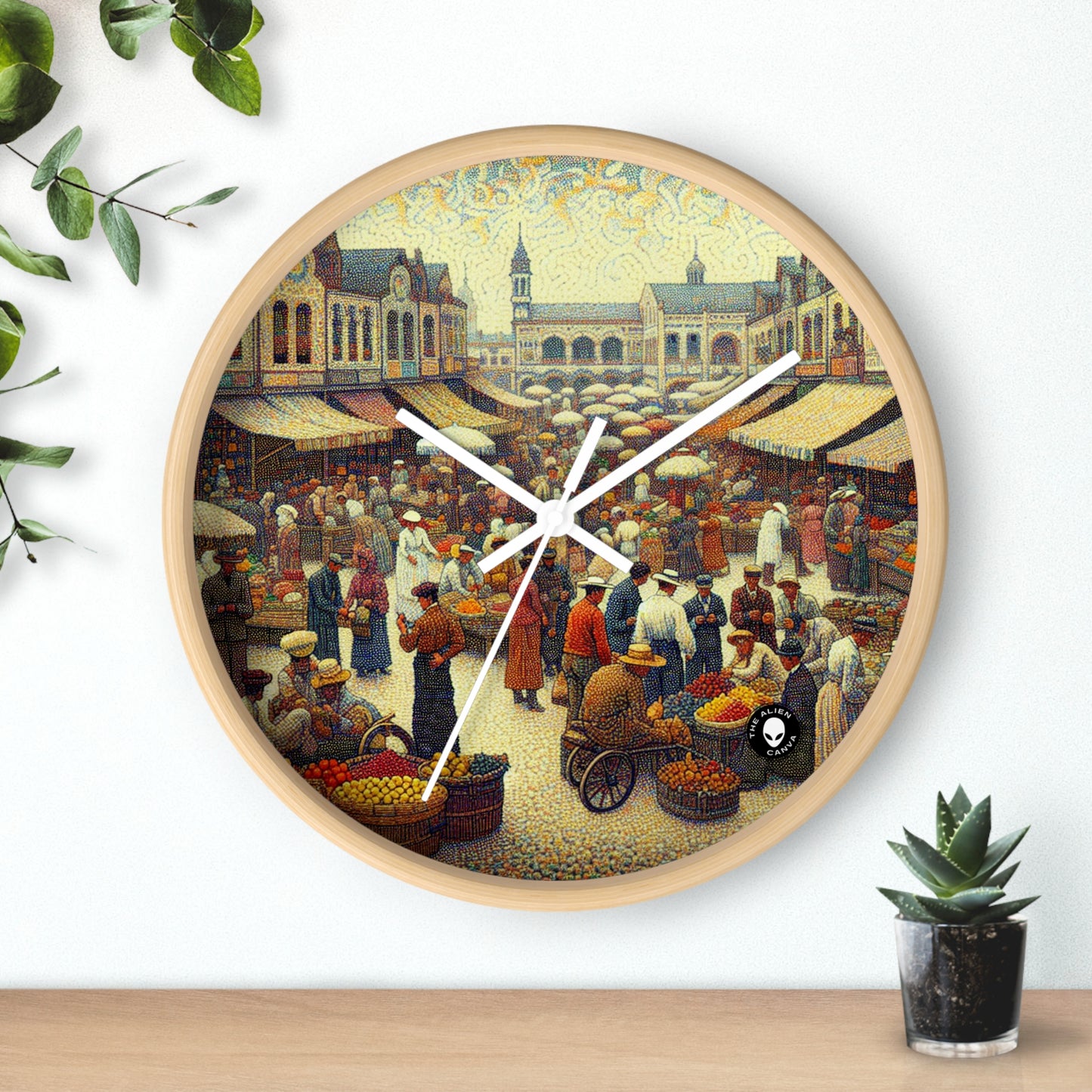 "Dots of Paradise: Capturing a Sunny Beachscape with Pointillism" - The Alien Wall Clock Pointillism