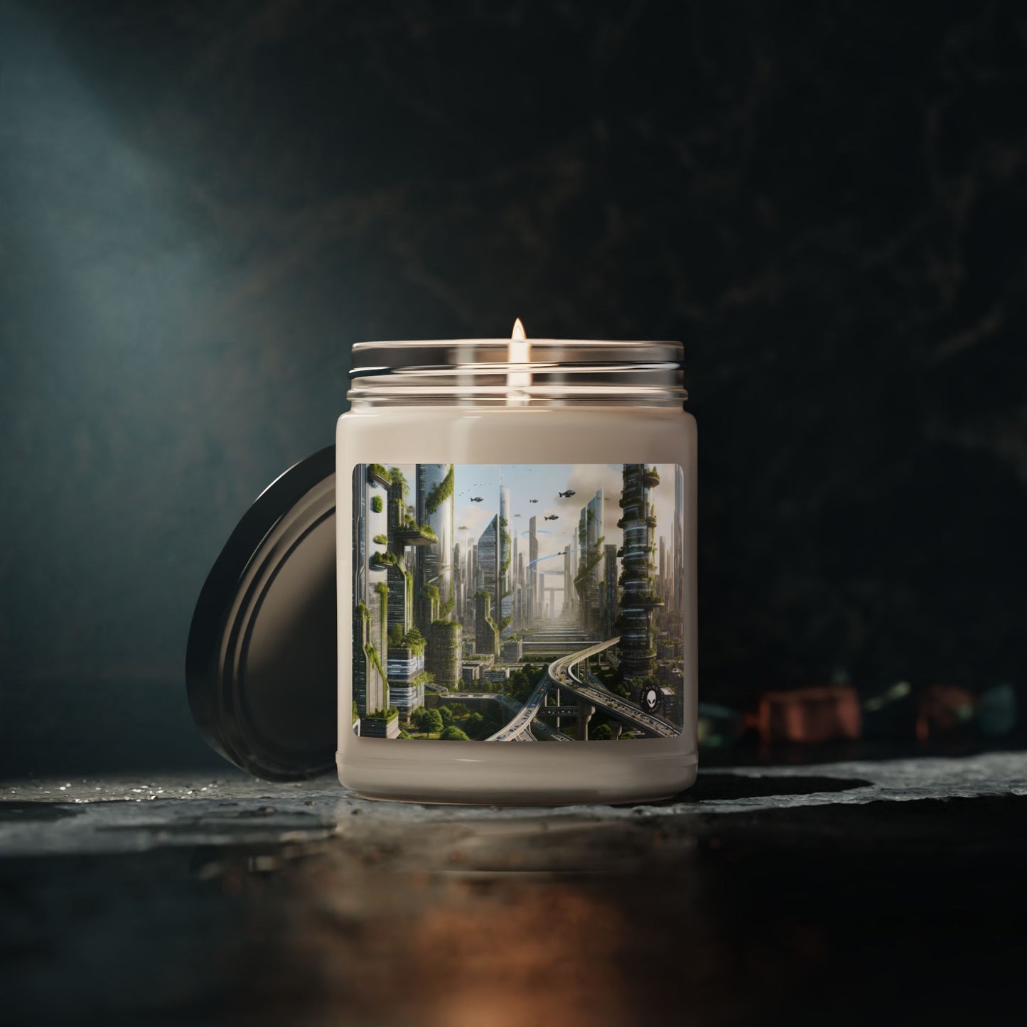 "Nature's Reclamation: A Futuristic Cityscape" - The Alien Scented Soy Candle 9oz