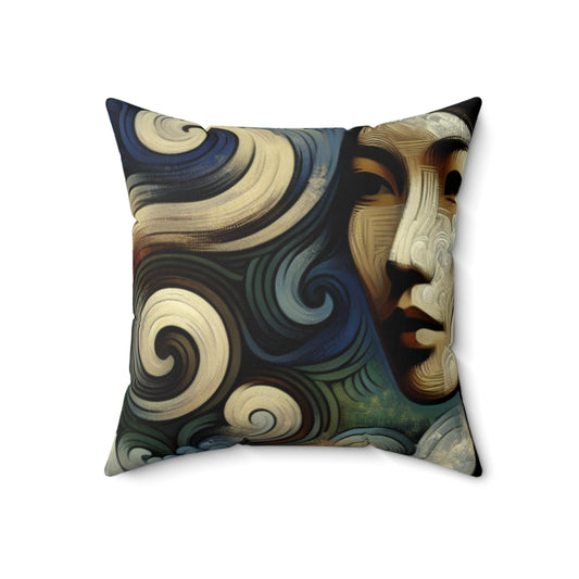 "Primitive Smoke: A Mystical Portrait." - The Alien Spun Polyester Square Pillow Primitivism