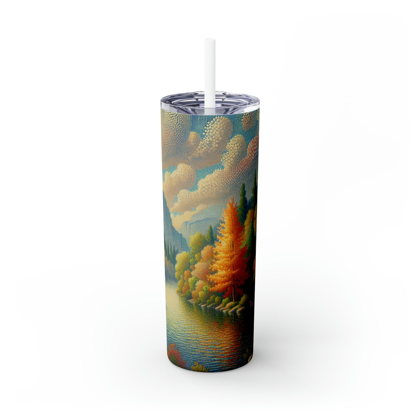 « Sérénité en points : un coucher de soleil pointilliste sur la plage » - The Alien Maars® Skinny Tumbler with Straw 20oz Pointillism