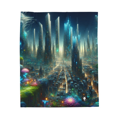 "Neon Oasis: A Futuristic Urban Wonderland" - The Alien Velveteen Plush Blanket