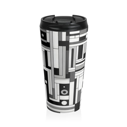 "De Stijl en blanco y negro" - La taza de viaje de acero inoxidable Alien Estilo De Stijl